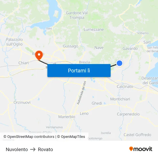 Nuvolento to Rovato map
