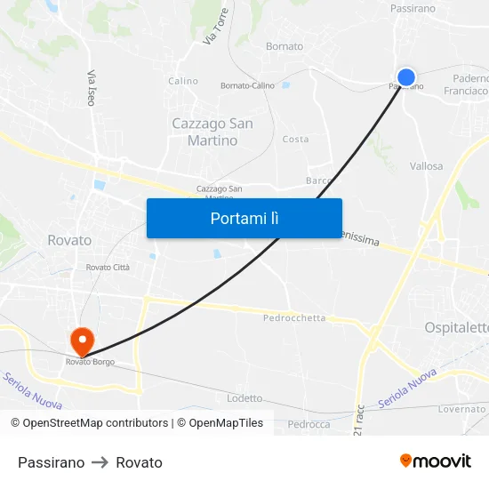 Passirano to Rovato map