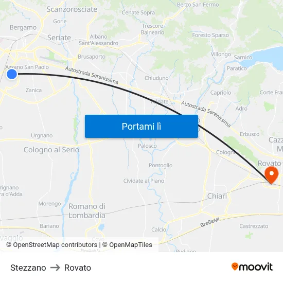 Stezzano to Rovato map