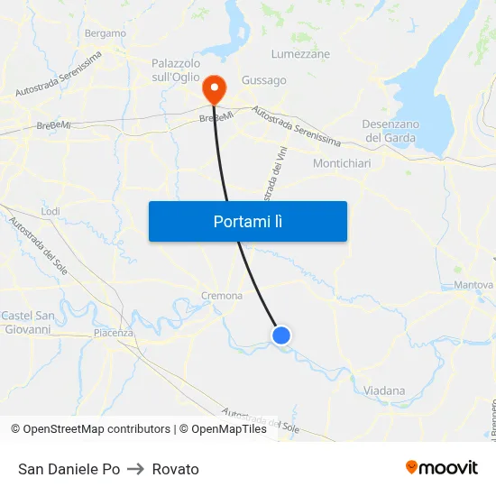 San Daniele Po to Rovato map