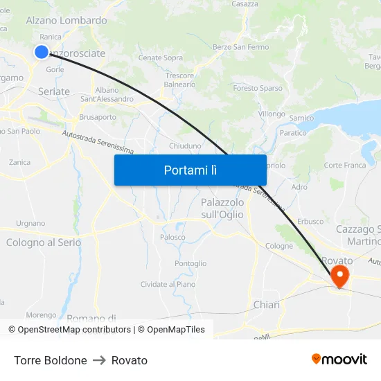 Torre Boldone to Rovato map