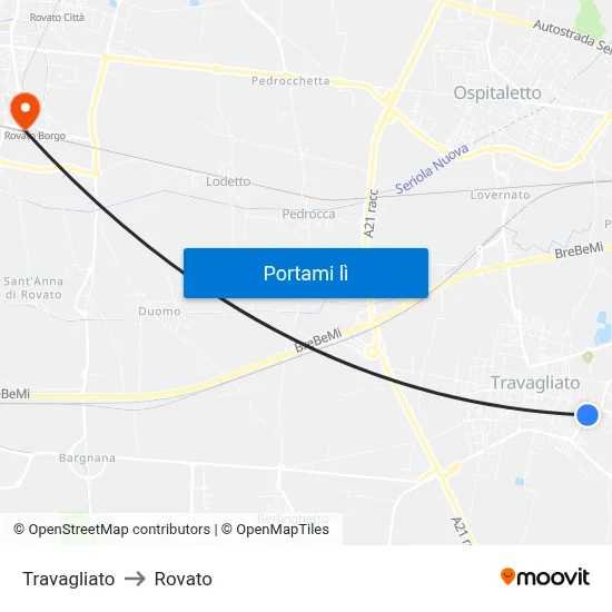 Travagliato to Rovato map