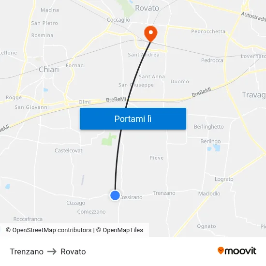Trenzano to Rovato map