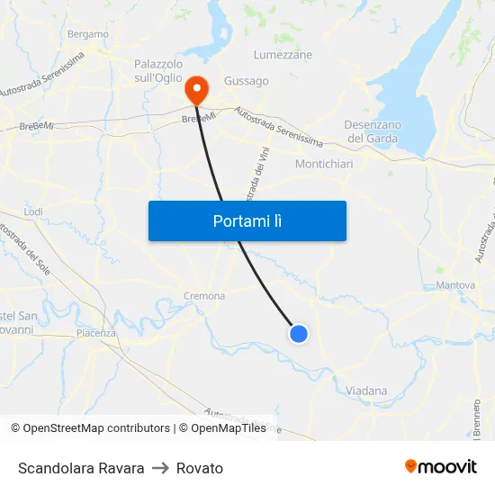 Scandolara Ravara to Rovato map