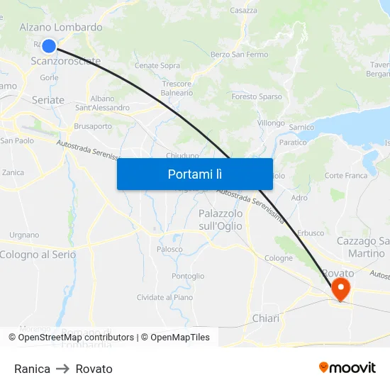 Ranica to Rovato map