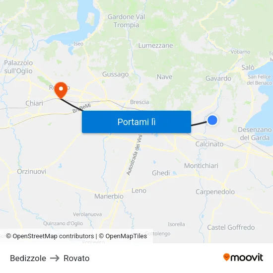Bedizzole to Rovato map