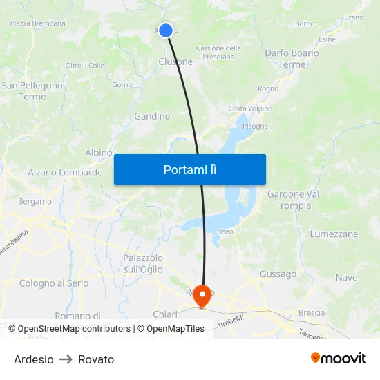 Ardesio to Rovato map