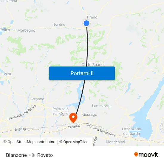 Bianzone to Rovato map