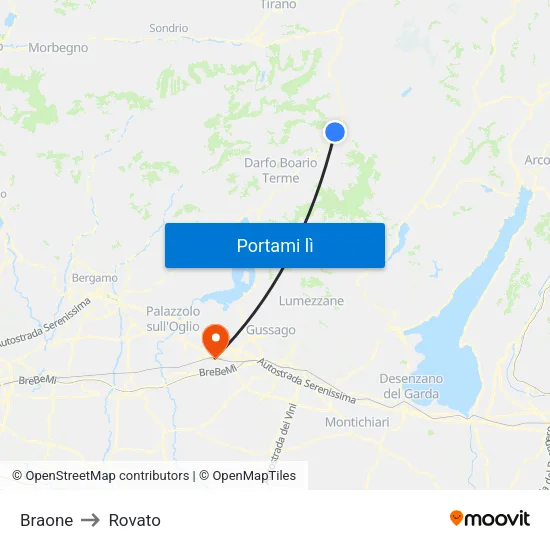Braone to Rovato map