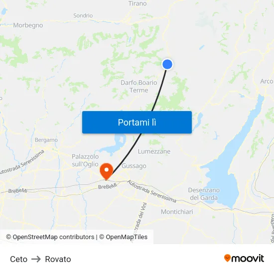 Ceto to Rovato map