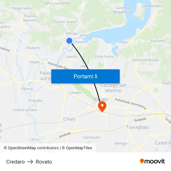 Credaro to Rovato map