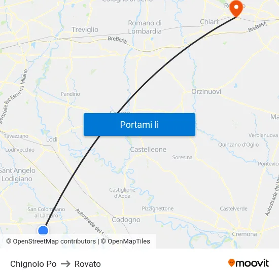 Chignolo Po to Rovato map