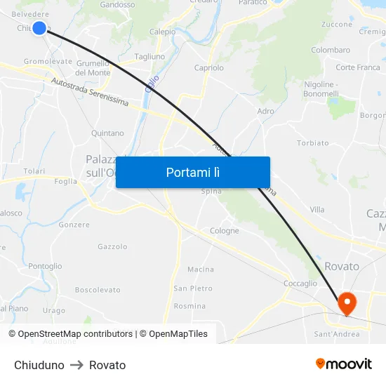 Chiuduno to Rovato map