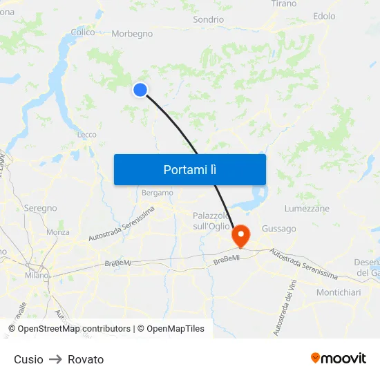 Cusio to Rovato map