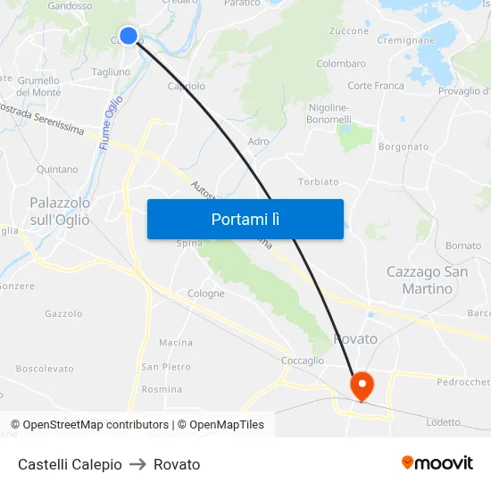 Castelli Calepio to Rovato map
