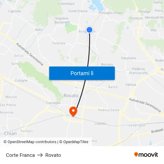 Corte Franca to Rovato map