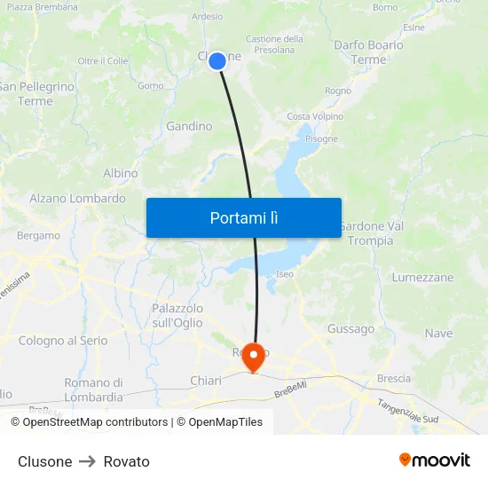 Clusone to Rovato map