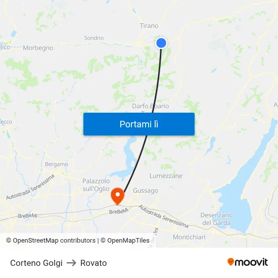 Corteno Golgi to Rovato map