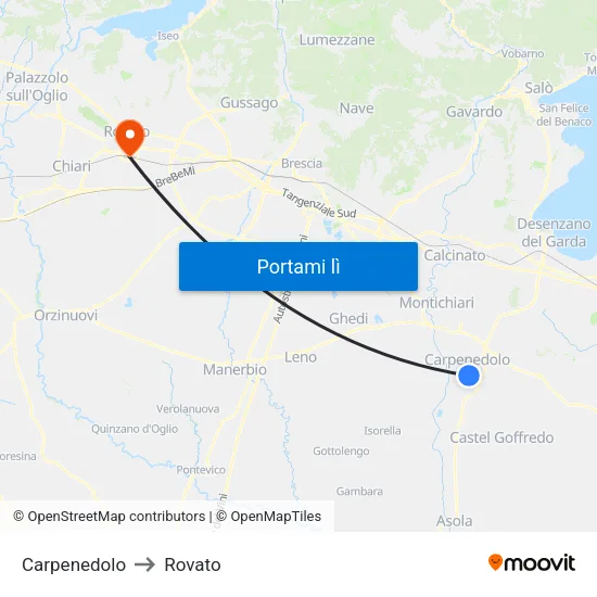 Carpenedolo to Rovato map