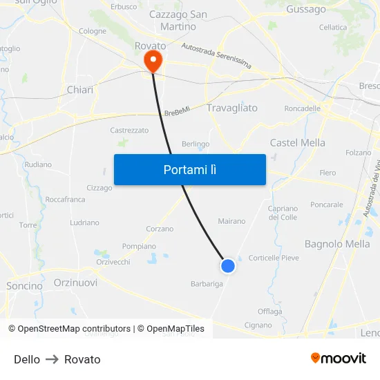 Dello to Rovato map