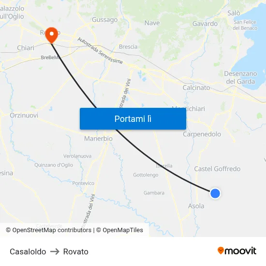 Casaloldo to Rovato map