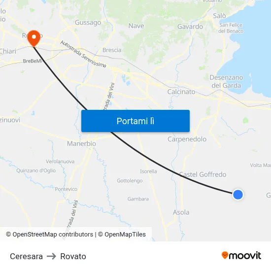 Ceresara to Rovato map