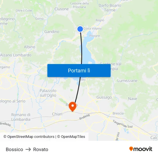 Bossico to Rovato map