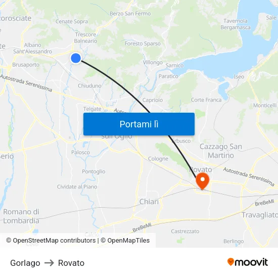 Gorlago to Rovato map