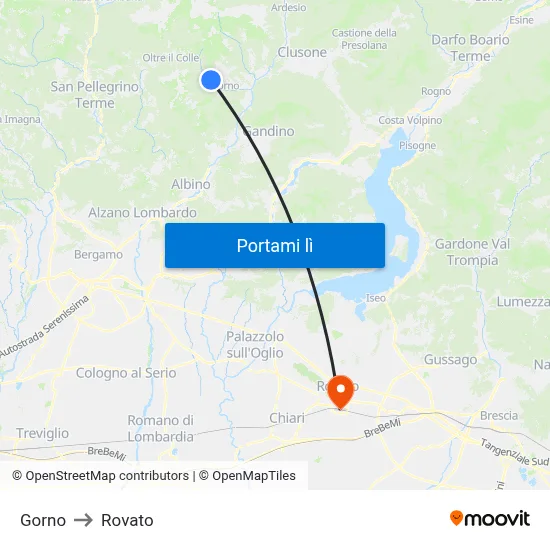 Gorno to Rovato map