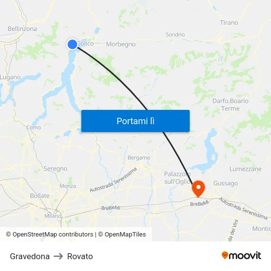 Gravedona to Rovato map