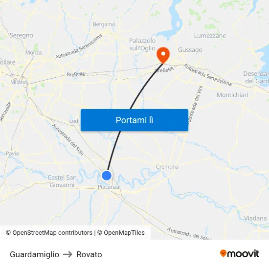 Guardamiglio to Rovato map