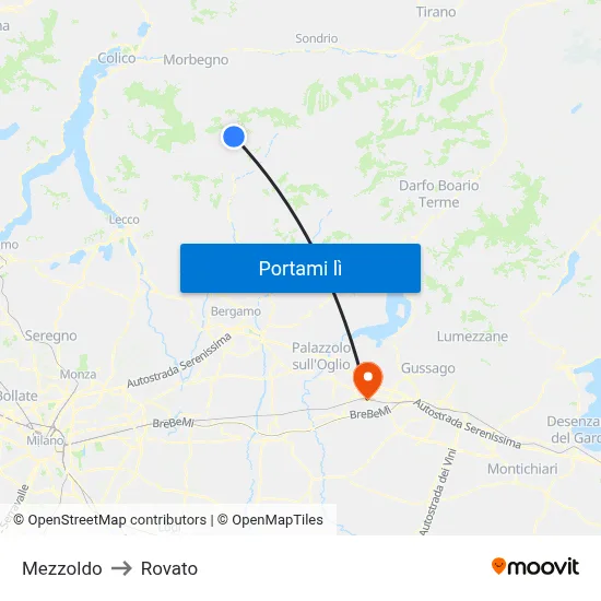 Mezzoldo to Rovato map