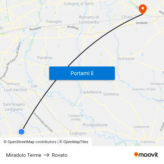 Miradolo Terme to Rovato map