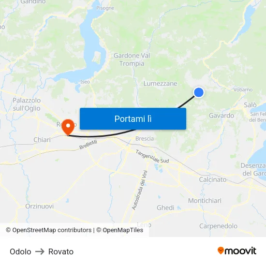 Odolo to Rovato map