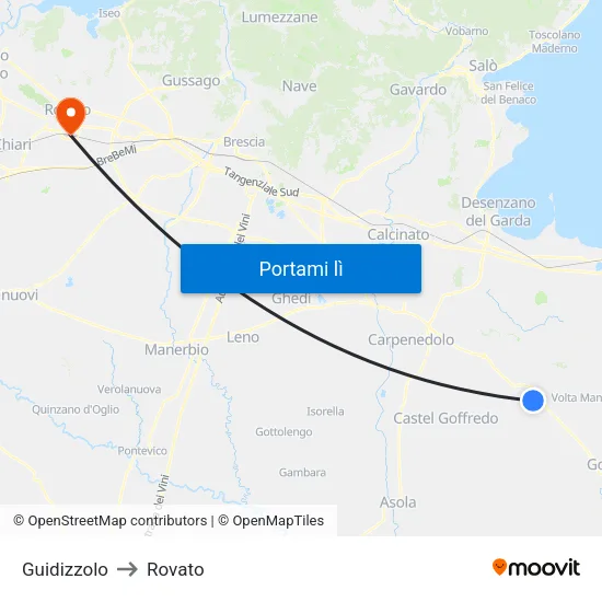 Guidizzolo to Rovato map