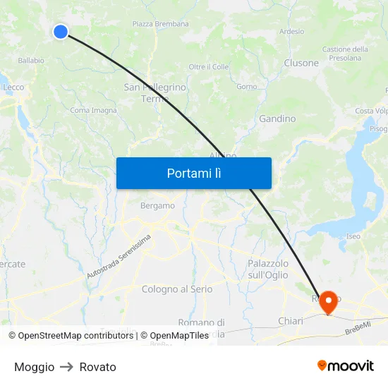 Moggio to Rovato map