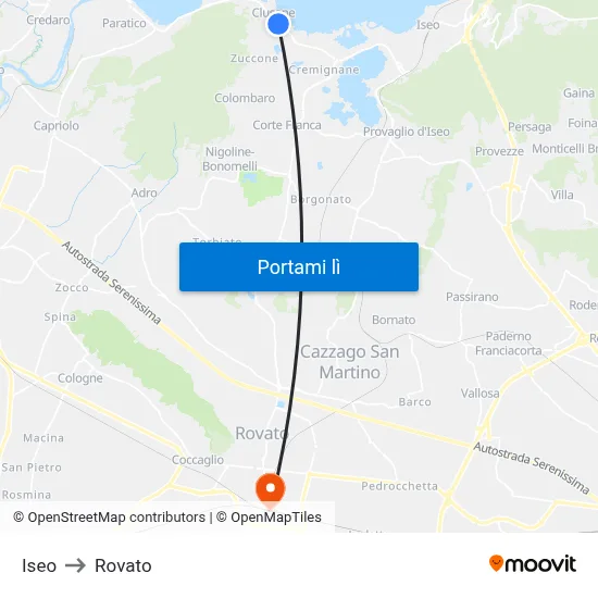 Iseo to Rovato map