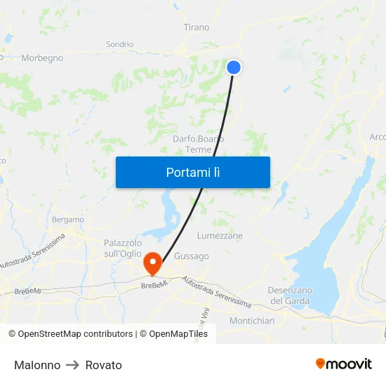 Malonno to Rovato map