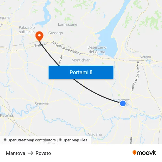 Mantova to Rovato map