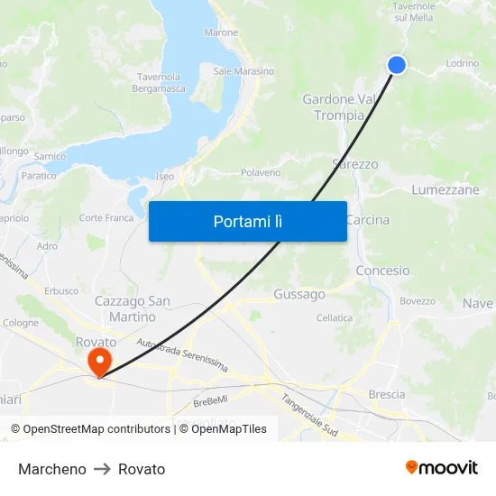 Marcheno to Rovato map