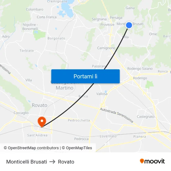 Monticelli Brusati to Rovato map