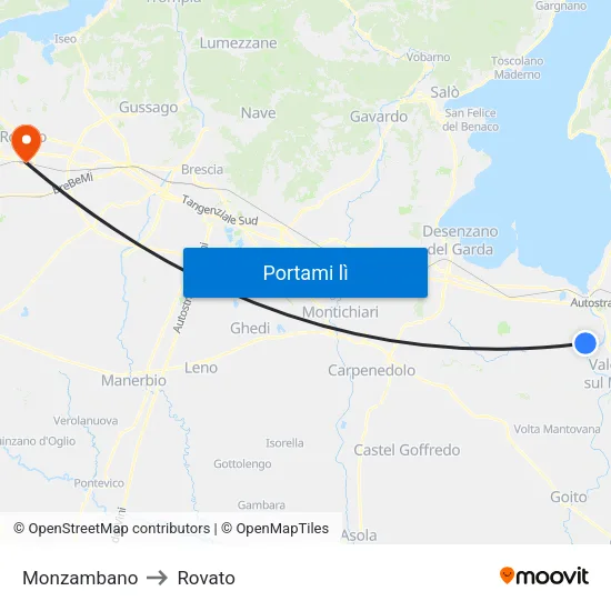 Monzambano to Rovato map