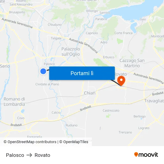 Palosco to Rovato map