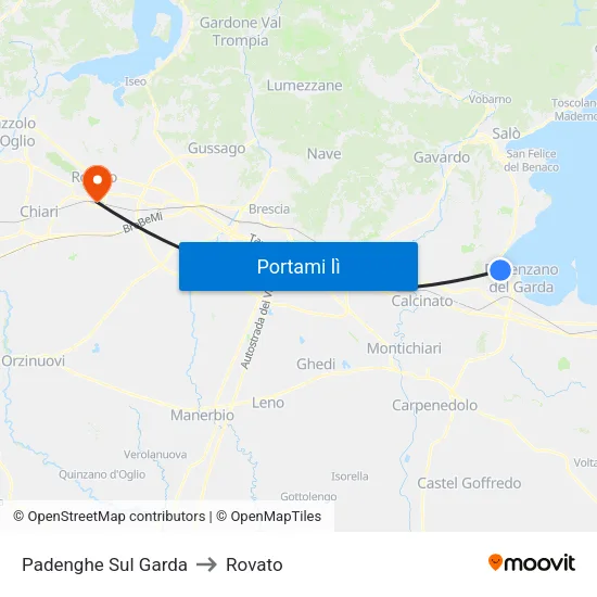 Padenghe Sul Garda to Rovato map