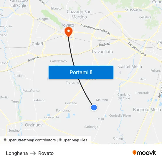 Longhena to Rovato map
