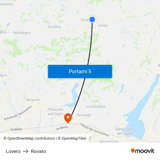 Lovero to Rovato map