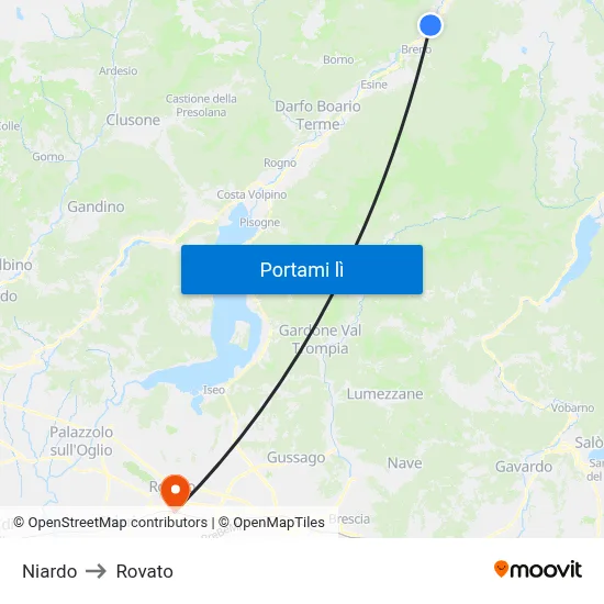 Niardo to Rovato map
