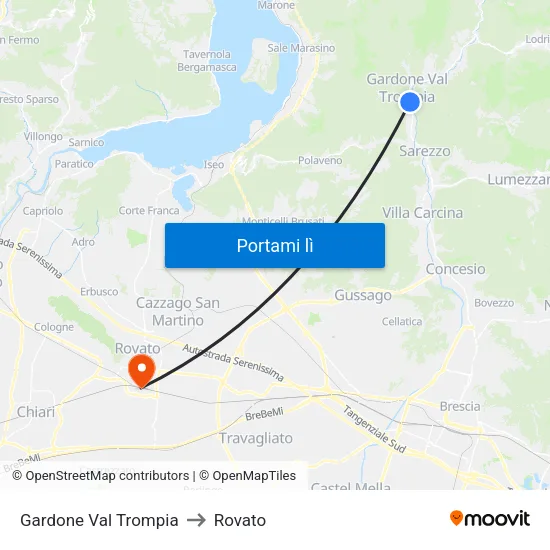 Gardone Val Trompia to Rovato map