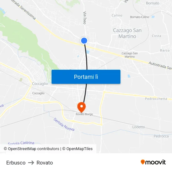 Erbusco to Rovato map