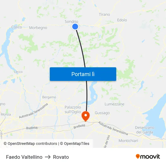 Faedo Valtellino to Rovato map